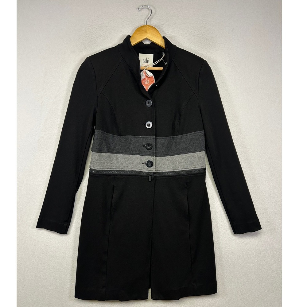 Modern Chic Cabi Womens Size S Black Grey Colorblock Longline Button Jacket